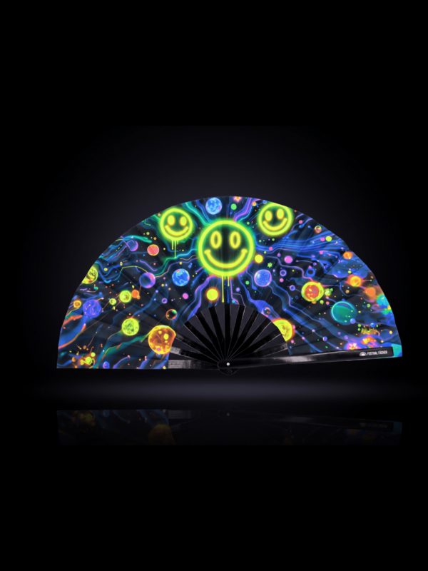 Festival Fans « Neon Acid Smileys » noirs pour la Techno et la Rave