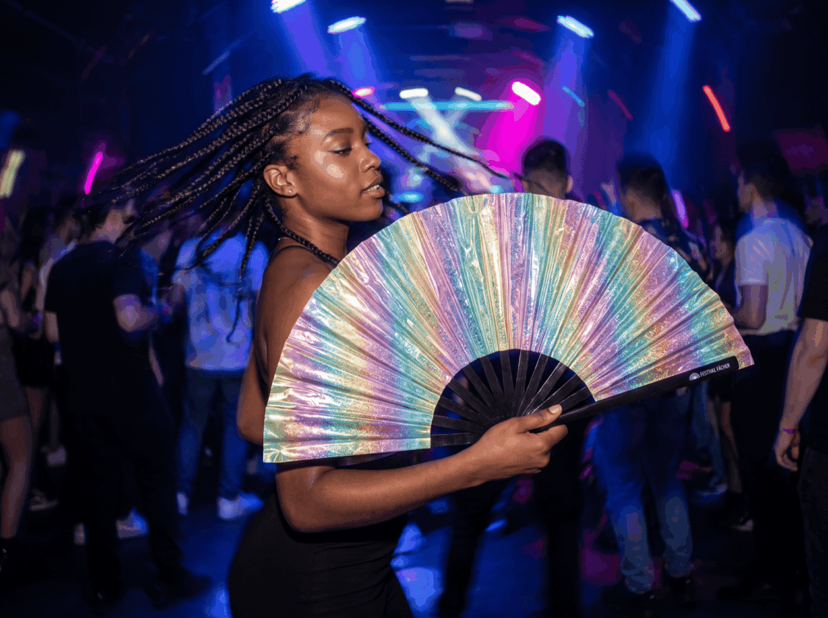 Festival Fans holographiques avec paillettes en forme d&rsquo;arc-en-ciel pastel pour les festivals et les Raves, Affichage 2