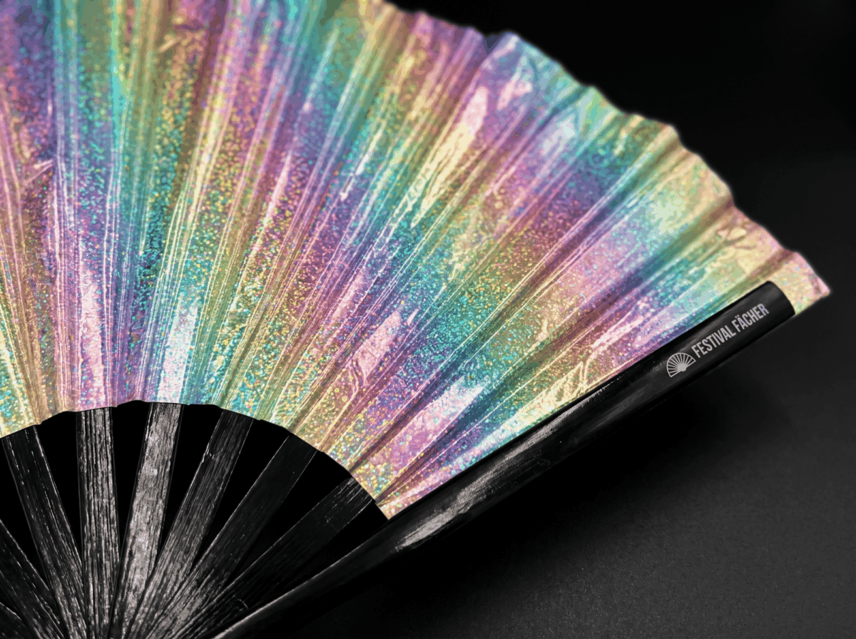 Festival Fans holographiques avec paillettes en forme d&rsquo;arc-en-ciel pastel pour les festivals et les Raves, Affichage 5