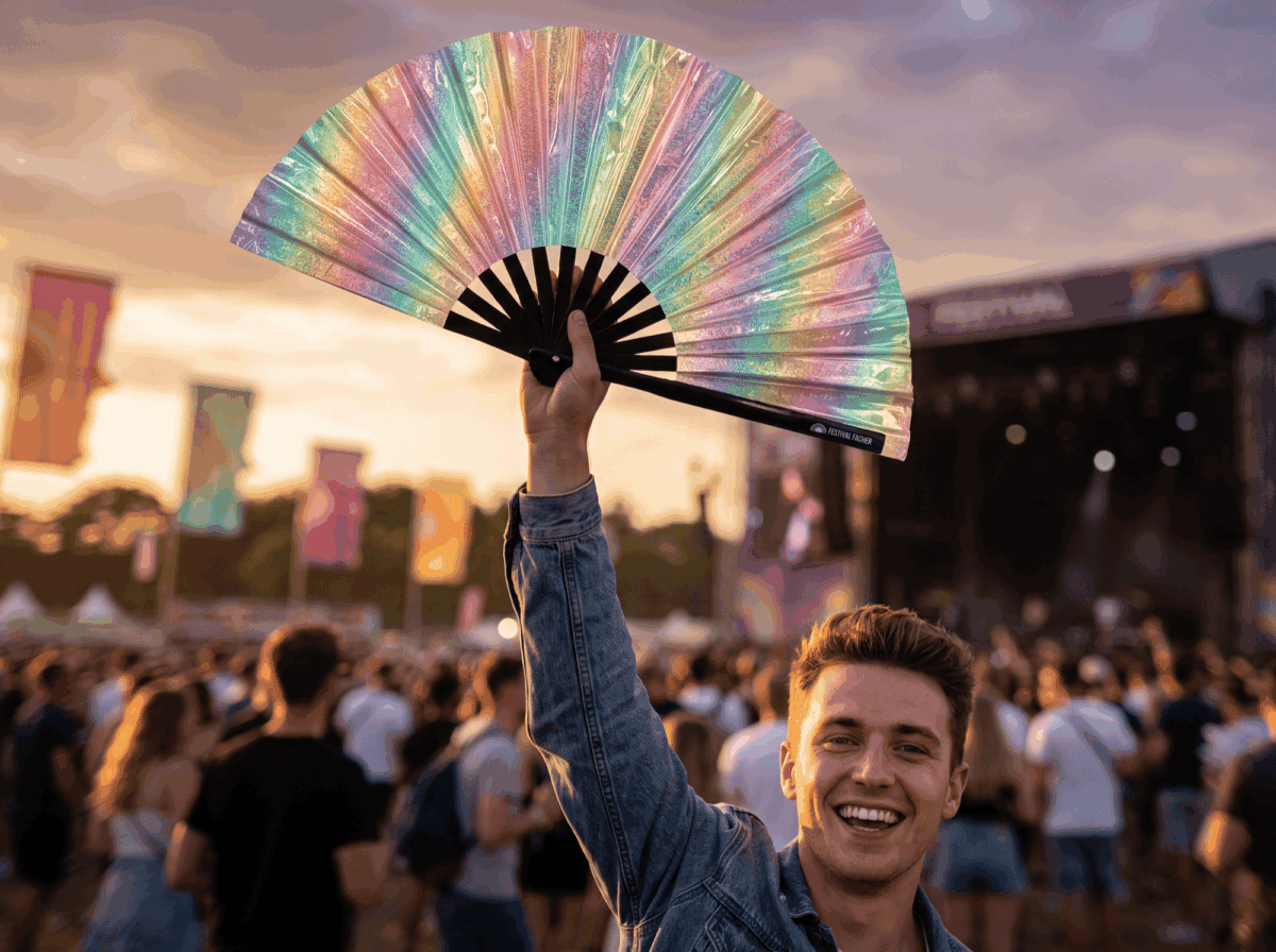 Festival Fans holographiques avec paillettes en forme d&rsquo;arc-en-ciel pastel pour les festivals et les Raves, Affichage 3
