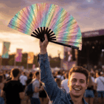 Festival Fans holographiques avec paillettes en forme d&rsquo;arc-en-ciel pastel pour les festivals et les Raves, Affichage 3