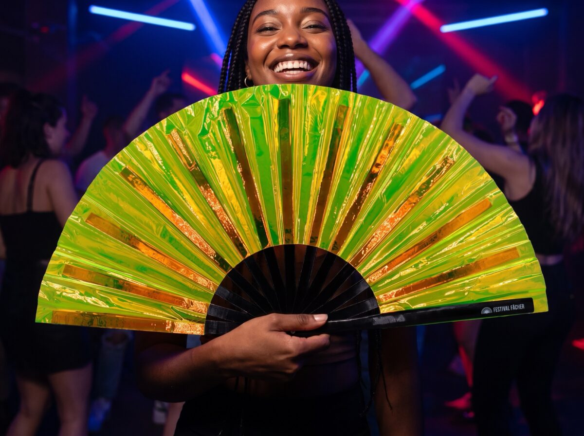 Festival Fans holographiques transparents vert fluo pour les Raves et la Techno, Affichage 2
