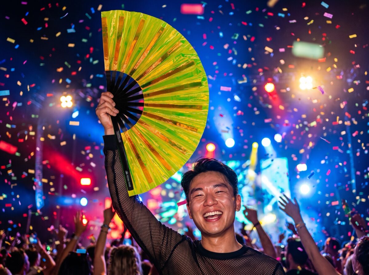 Festival Fans holographiques transparents vert fluo pour les Raves et la Techno, Affichage 4