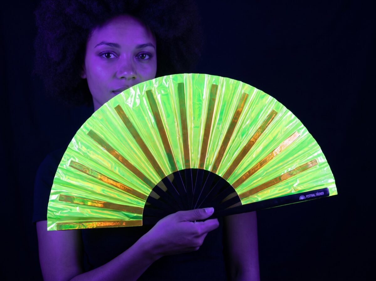 Festival Fans holographiques transparents vert fluo pour les Raves et la Techno Rave (UV)