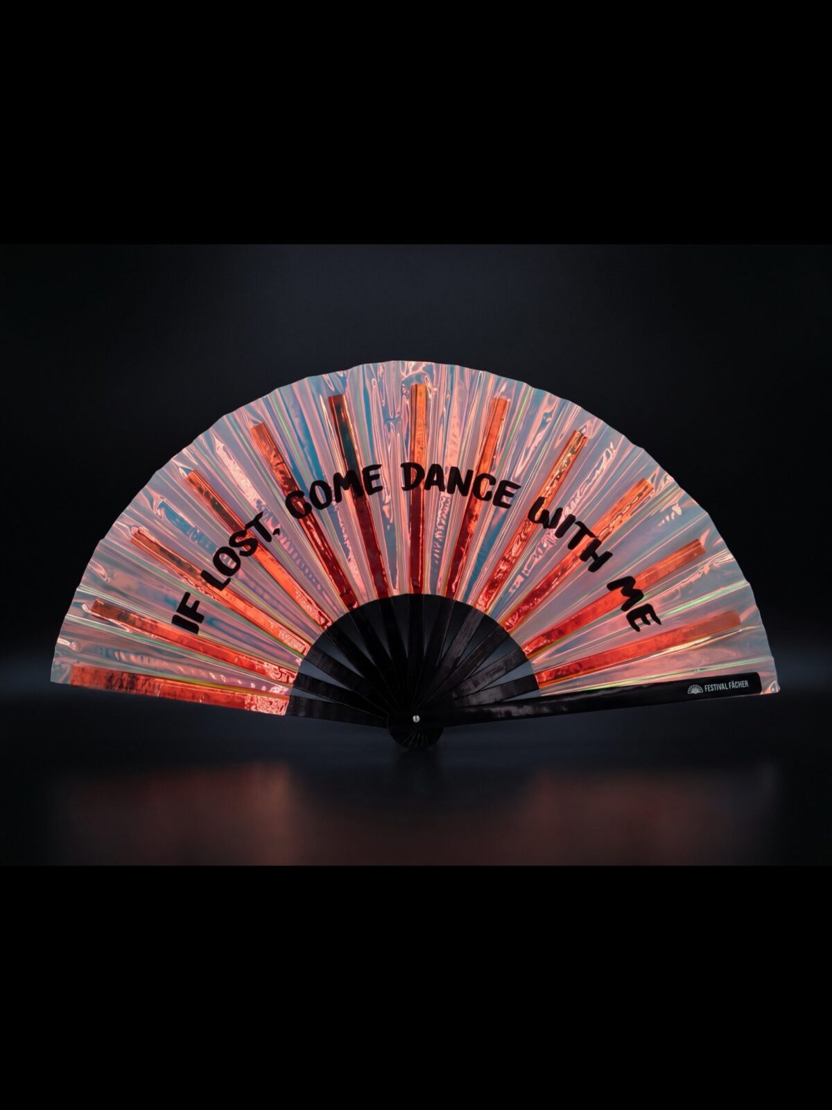 Festival Fan « IF LOST, COME DANCE WITH ME » en cuivre holographique pour les festivals et les Raves