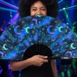 Festival Fan « Lune et étoiles », bleu nuit, pour les festivals et le style bohème, Affichage 2