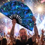 Festival Fan « Lune et étoiles », bleu nuit, pour les festivals et le style bohème, Affichage 4