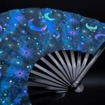 Festival Fan « Lune et étoiles », bleu nuit, pour les festivals et le style bohème, Affichage 5