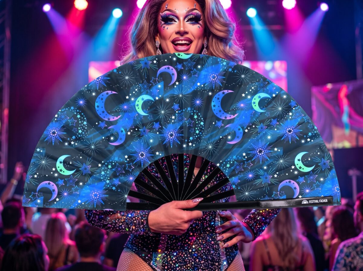 Festival Fan « Lune et étoiles », bleu nuit, pour les festivals et le style bohème, Affichage 5