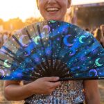 Festival Fan « Lune et étoiles », bleu nuit, pour les festivals et le style bohème, Affichage 3