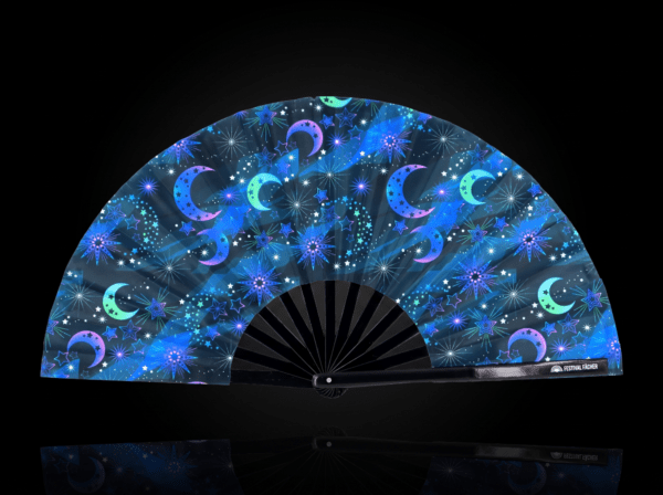 Festival Fan « Lune et étoiles », bleu nuit, pour les festivals et le style bohème
