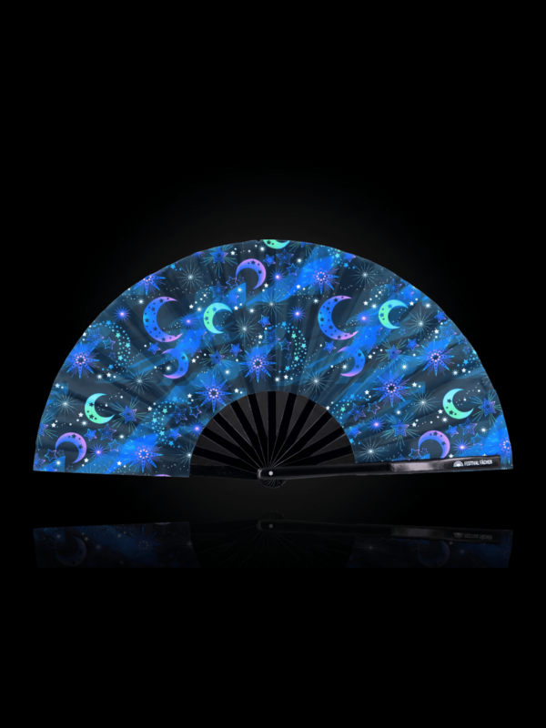 Festival Fan « Lune et étoiles », bleu nuit, pour les festivals et le style bohème
