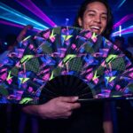 Festival Fan « Géométrie néon » noir pour la Techno et la Rave, Affichage 2