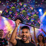 Festival Fan « Géométrie néon » noir pour la Techno et la Rave, Affichage 4
