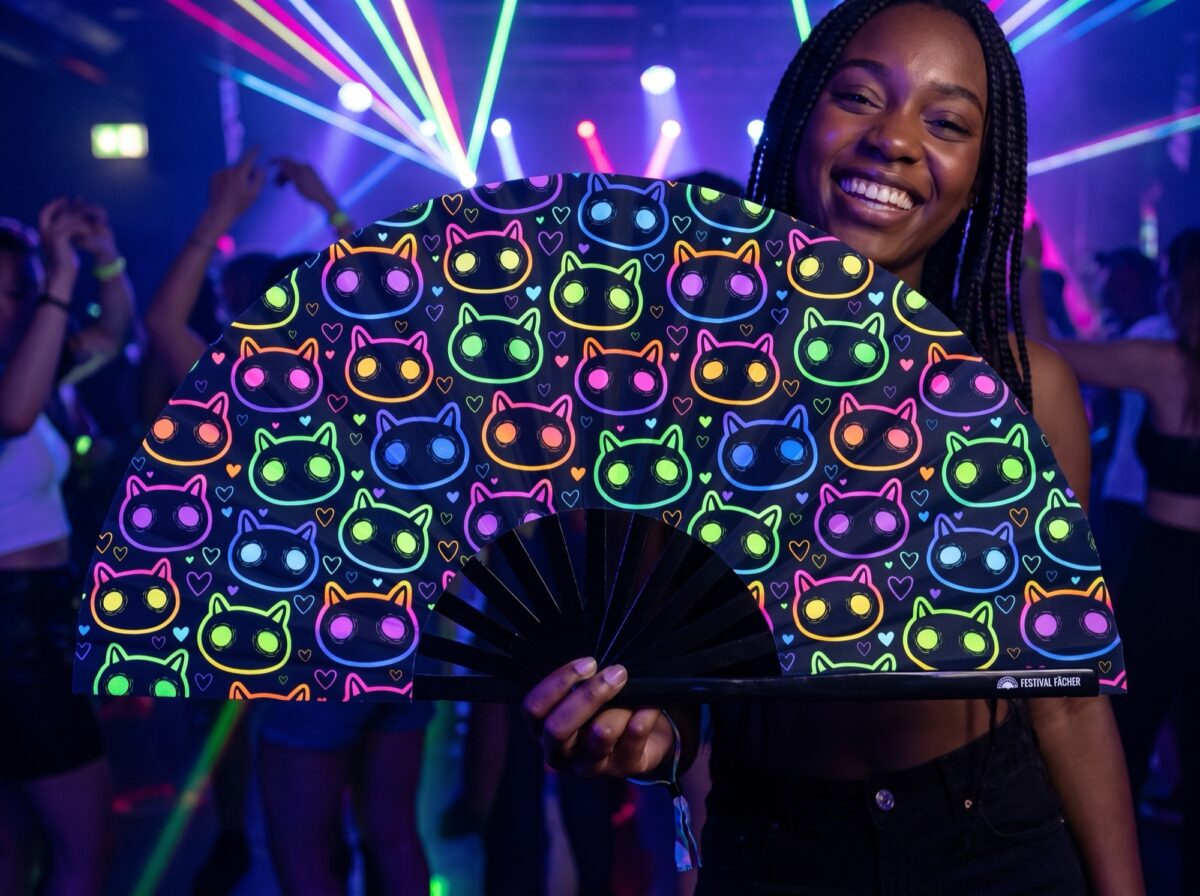 Festival Fan « Chats néon » noirs pour les Raves et les festivals, Affichage 2