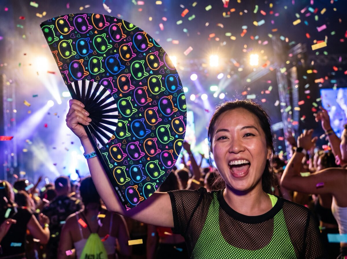 Festival Fan « Chats néon » noirs pour les Raves et les festivals, Affichage 4