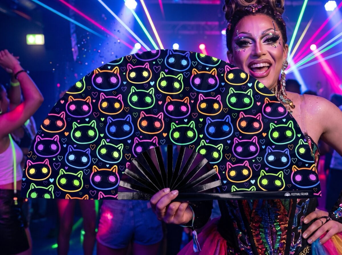 Festival Fan « Chats néon » noirs pour les Raves et les festivals, Affichage 5