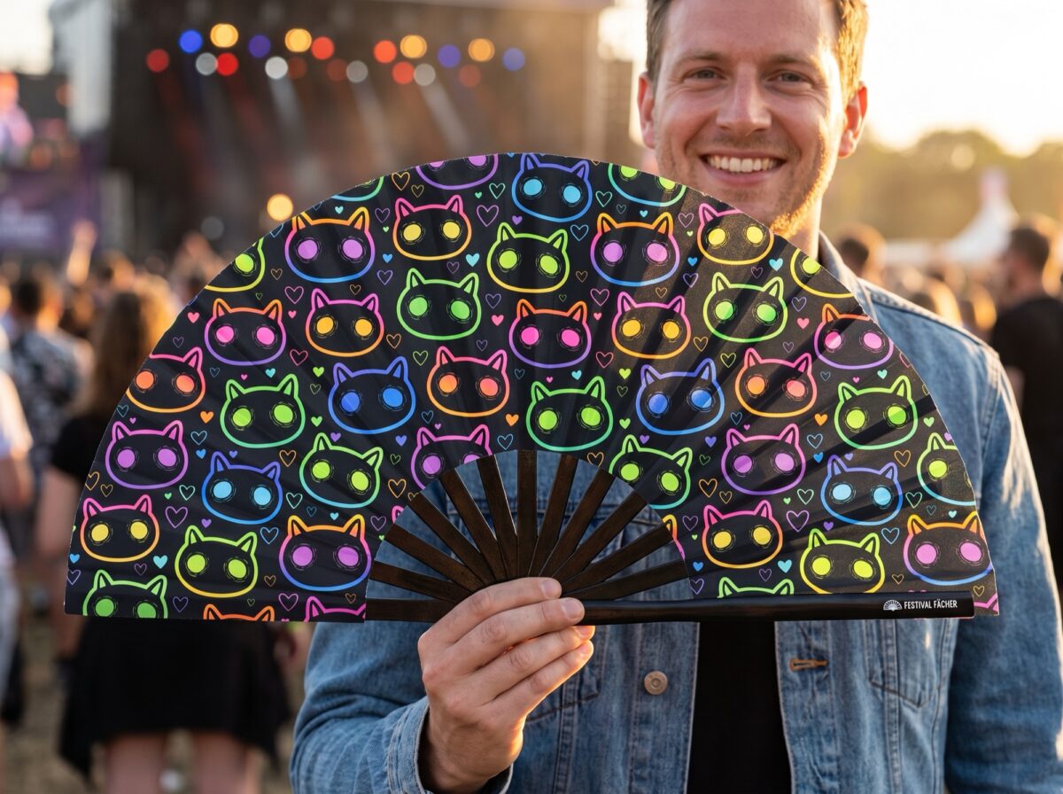 Festival Fan « Chats néon » noirs pour les Raves et les festivals, Affichage 3
