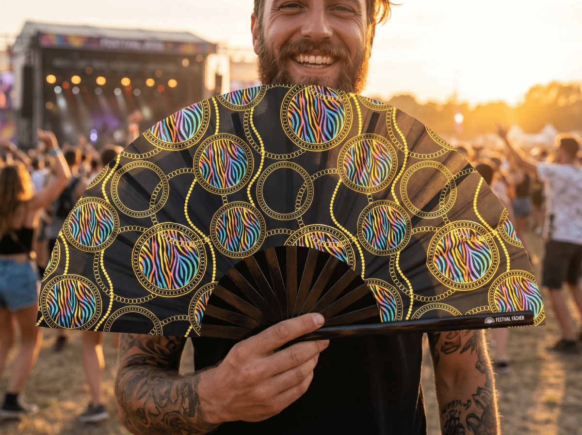 Festival Fan « Cercles fluo » noirs pour la Techno et la Rave, Affichage 3