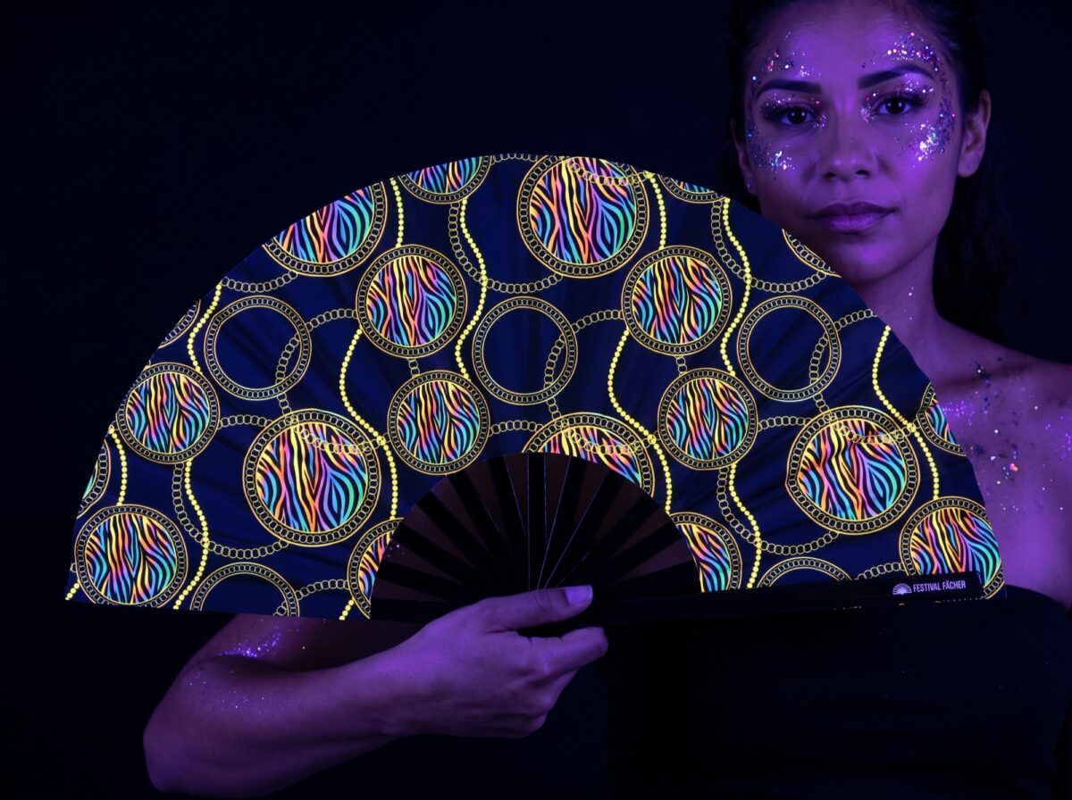 Festival Fan « Cercles fluo » noirs pour la Techno et la Rave Rave (UV)