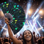 Festival Fans avec symboles occultes, noir néon, pour la psytrance et la Rave, Affichage 4