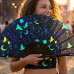 Festival Fans avec symboles occultes, noir néon, pour la psytrance et la Rave, Affichage 3