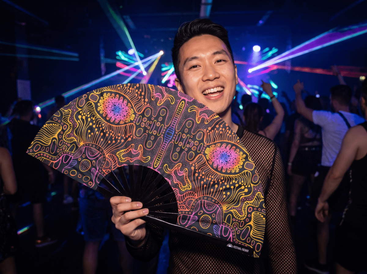 Festival Fan « Neon-Ornament » noir pour la psytrance et le goa, Affichage 2