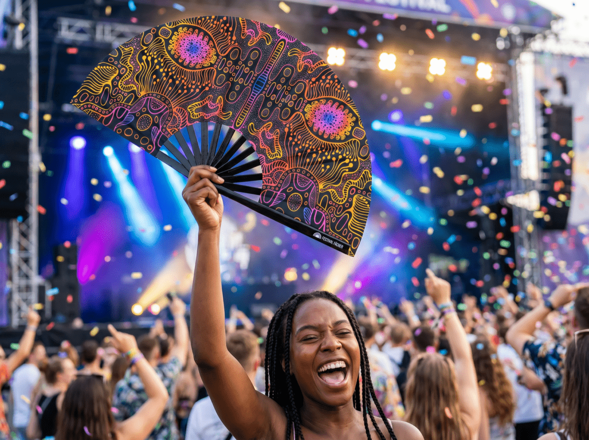 Festival Fan « Neon-Ornament » noir pour la psytrance et le goa, Affichage 4