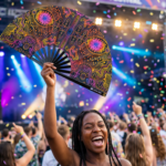 Festival Fan « Neon-Ornament » noir pour la psytrance et le goa, Affichage 4