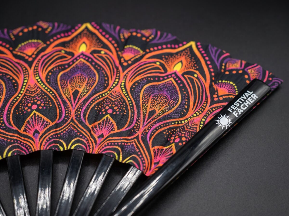 Festival Fan « Neon-Ornament » noir pour la psytrance et le goa, Affichage 5