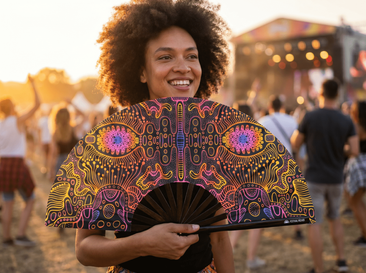 Festival Fan « Neon-Ornament » noir pour la psytrance et le goa, Affichage 3