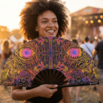 Festival Fan « Neon-Ornament » noir pour la psytrance et le goa, Affichage 3