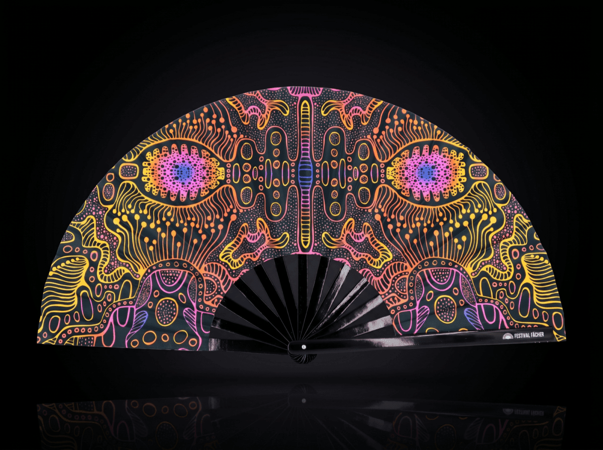 Festival Fan « Neon-Ornament » noir pour la psytrance et le goa