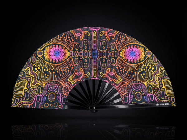 Festival Fan « Neon-Ornament » noir pour la psytrance et le goa