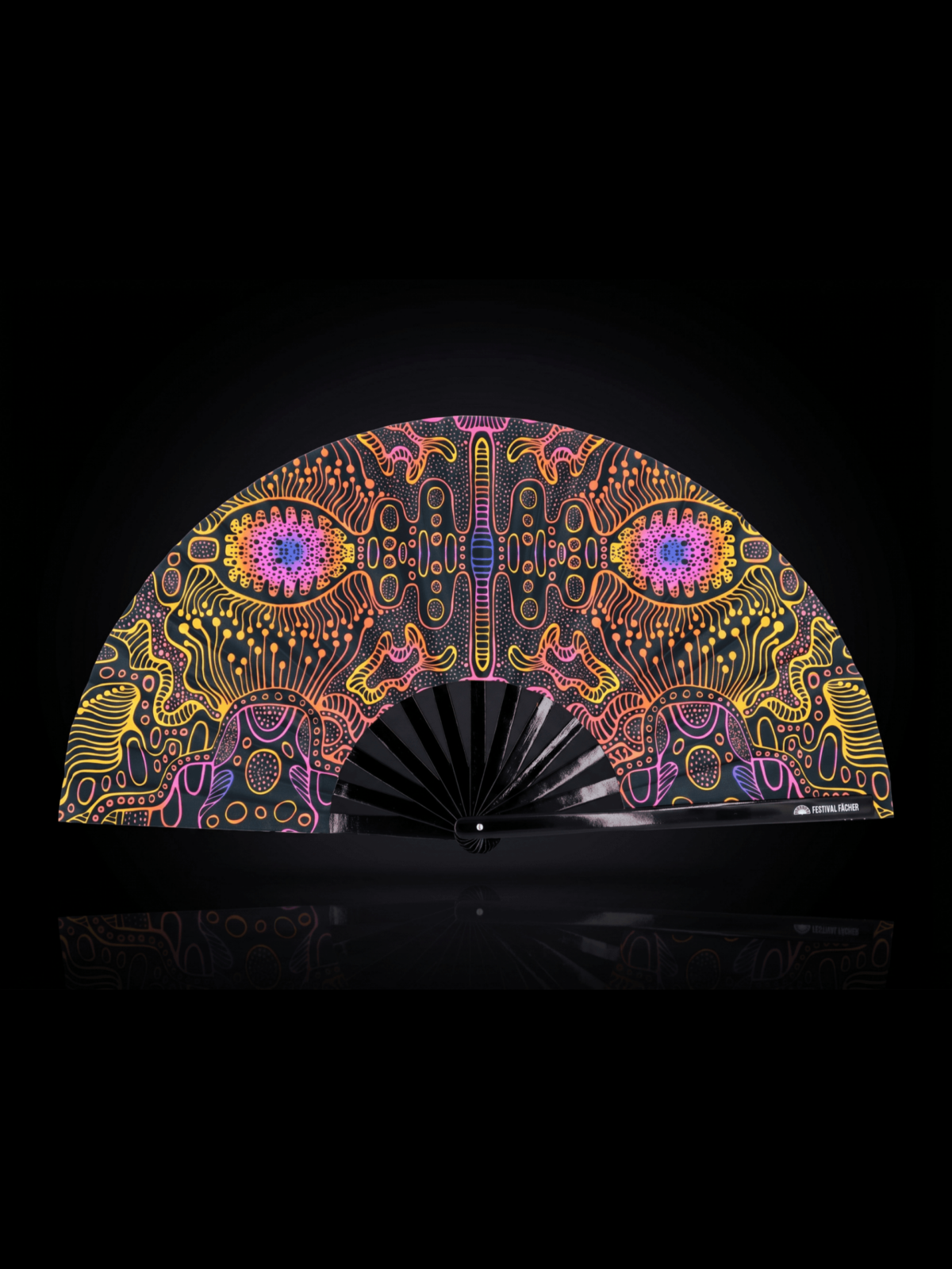 Festival Fan « Neon-Ornament » noir pour la psytrance et le goa