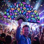 Festival Fan « champignons fluo » à l&rsquo;aérographe, noirs, pour Goa et psytrance, Affichage 4