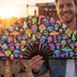 Festival Fan « champignons fluo » à l&rsquo;aérographe, noirs, pour Goa et psytrance, Affichage 3