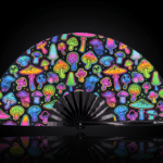 Festival Fan « champignons fluo » à l&rsquo;aérographe, noirs, pour Goa et psytrance, Affichage 1