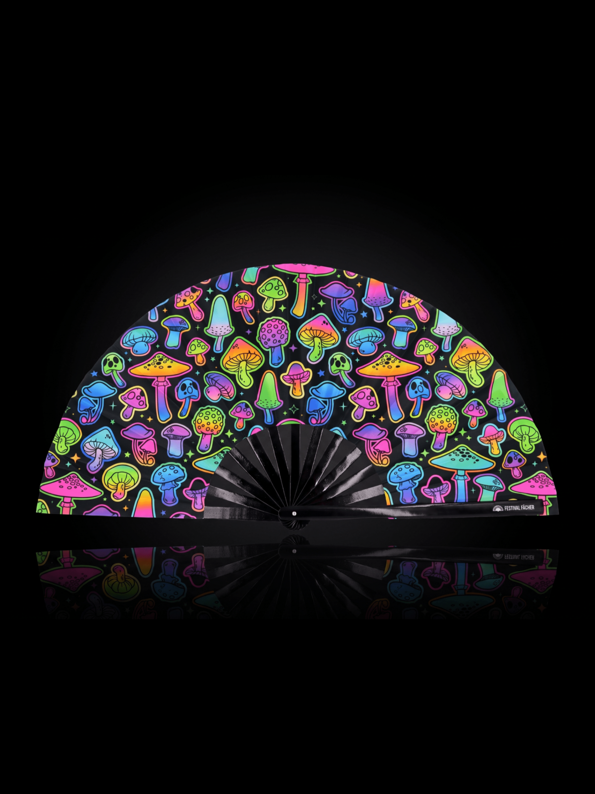 Festival Fan « champignons fluo » à l&rsquo;aérographe, noirs, pour Goa et psytrance
