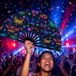 Festival Fan « Papillons fluo » noirs pour les Raves et la lumière noire, Affichage 4