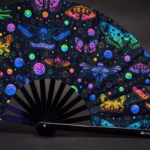 Festival Fan « Papillons fluo » noirs pour les Raves et la lumière noire, Affichage 5