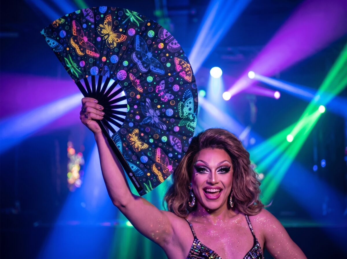 Festival Fan « Papillons fluo » noirs pour les Raves et la lumière noire, Affichage 5