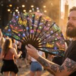 Festival Fan « Papillons fluo » noirs pour les Raves et la lumière noire, Affichage 3