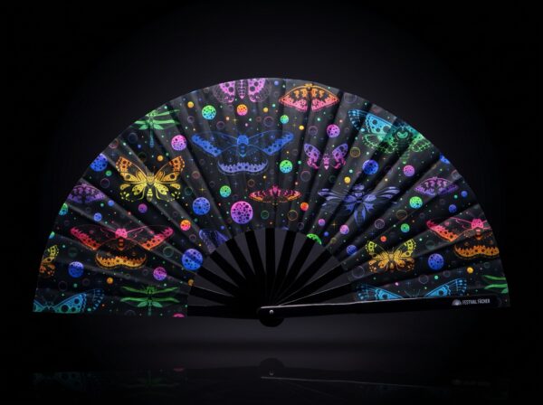 Festival Fan « Papillons fluo » noirs pour les Raves et la lumière noire