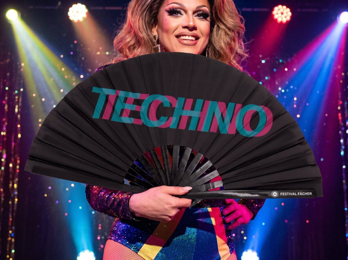Festival Fan « TECHNO » noir, bleu sarcelle et rose, Techno & Rave, Affichage 5