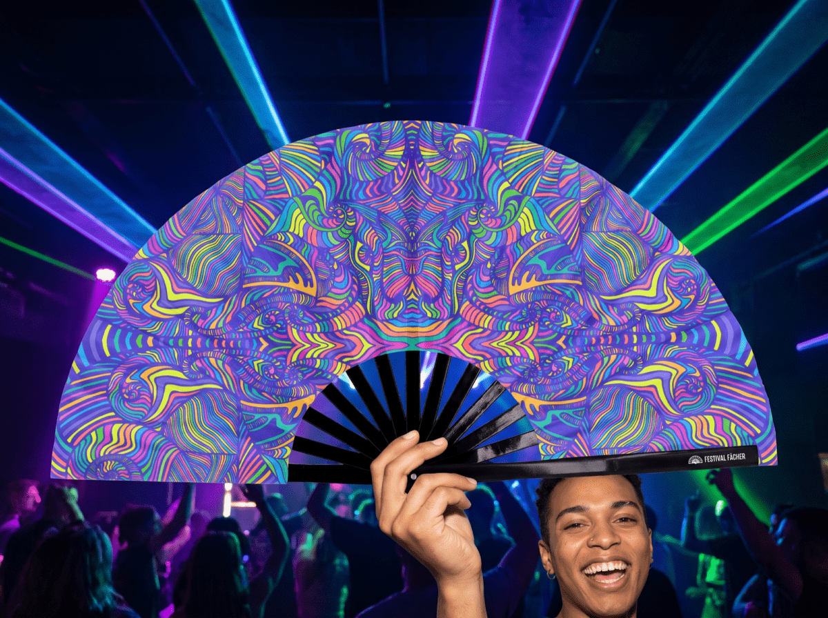 Festival Fan « Mandala psychédélique violet » pour la psytrance et les Raves, Affichage 2