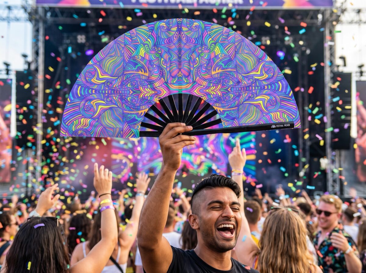 Festival Fan « Mandala psychédélique violet » pour la psytrance et les Raves, Affichage 4