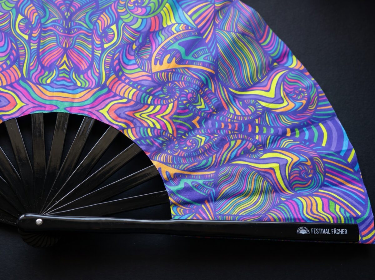 Festival Fan « Mandala psychédélique violet » pour la psytrance et les Raves, Affichage 5