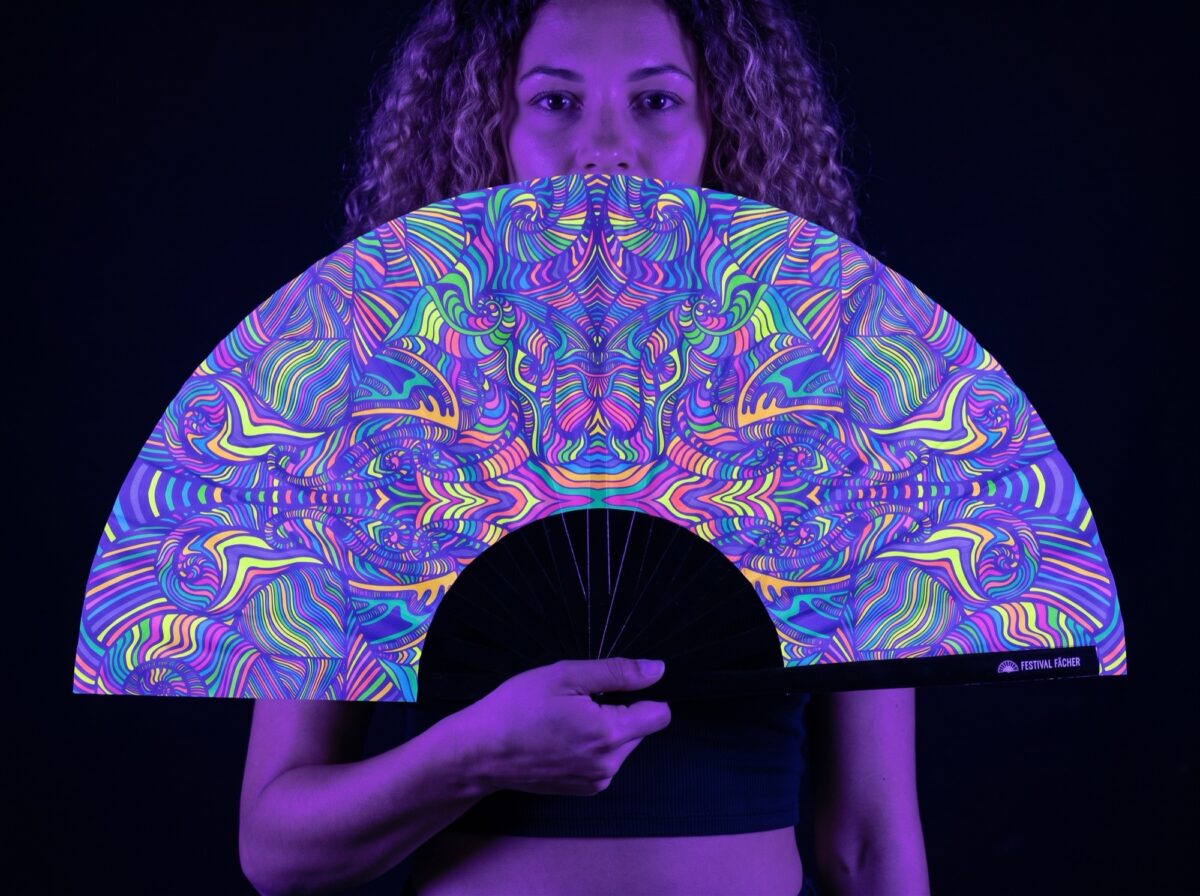 Festival Fan « Mandala psychédélique violet » pour la psytrance et les Raves Rave (UV)