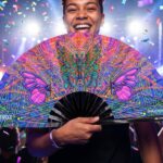 Festival Fan « Mandala papillon » violet pour la psytrance et les festivals, Affichage 4